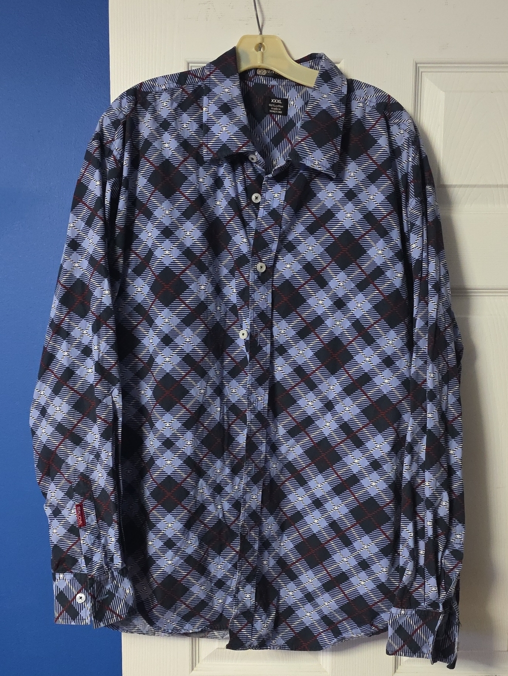 Sean John Blue Plaid Long-Sleeve Button-Down Shirt